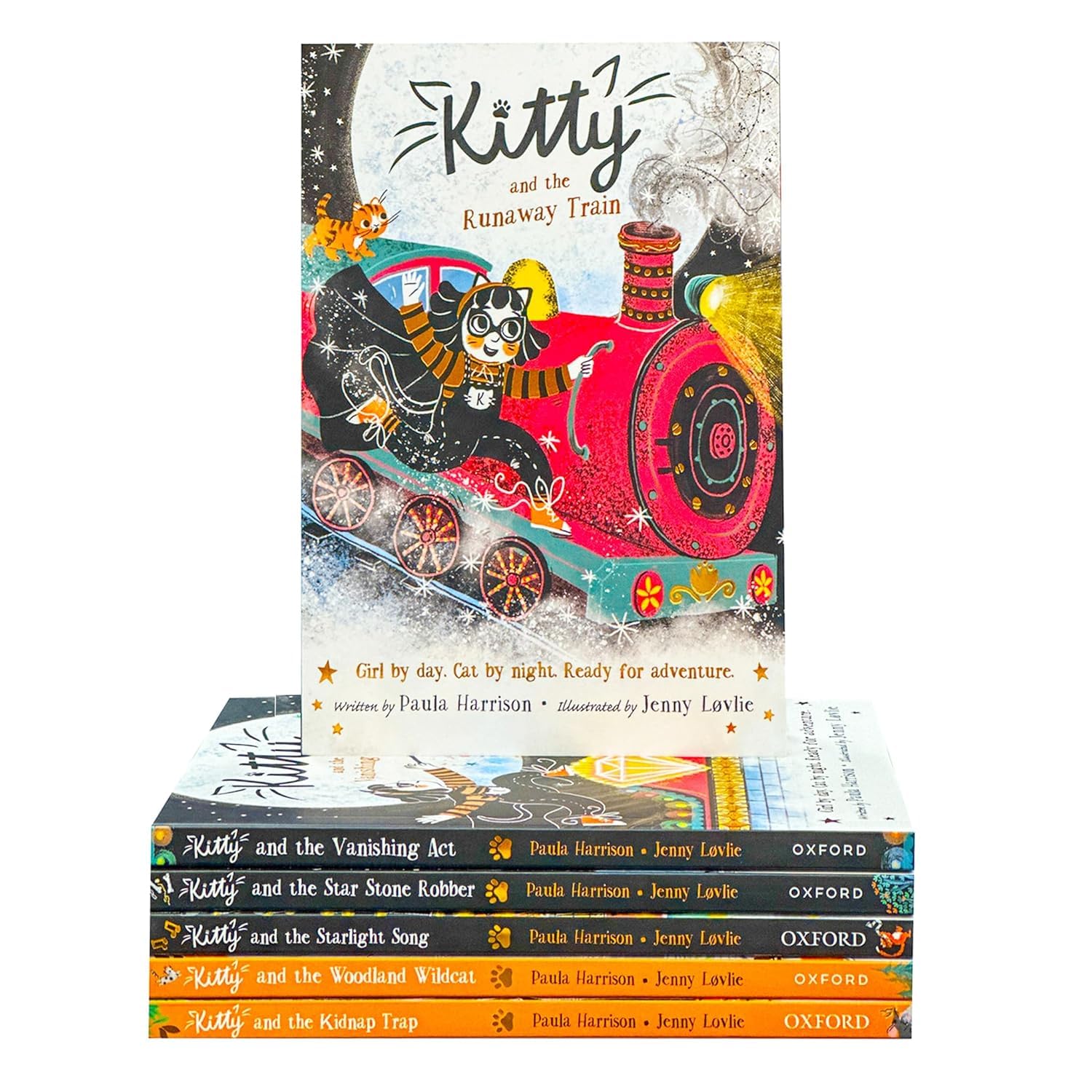 Kitty Series 6 book paperback set by Paula Harrison, back cover with synopsis and age range