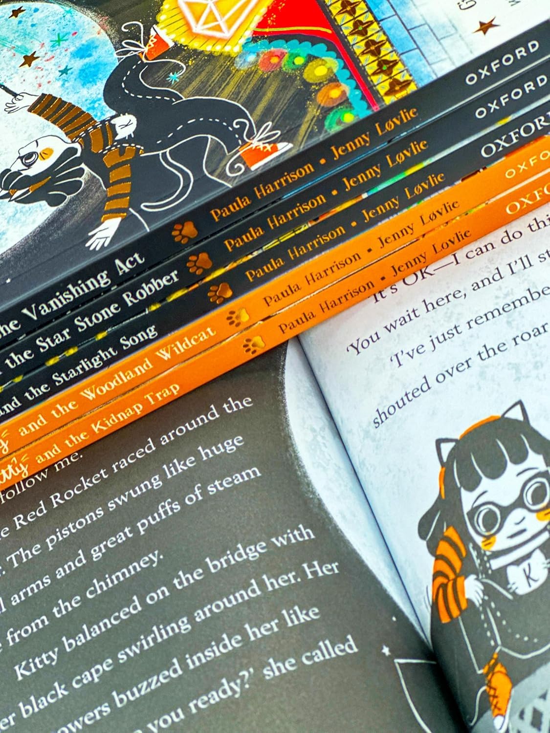 All six Kitty paperback books by Paula Harrison fanned out showing individual cover art