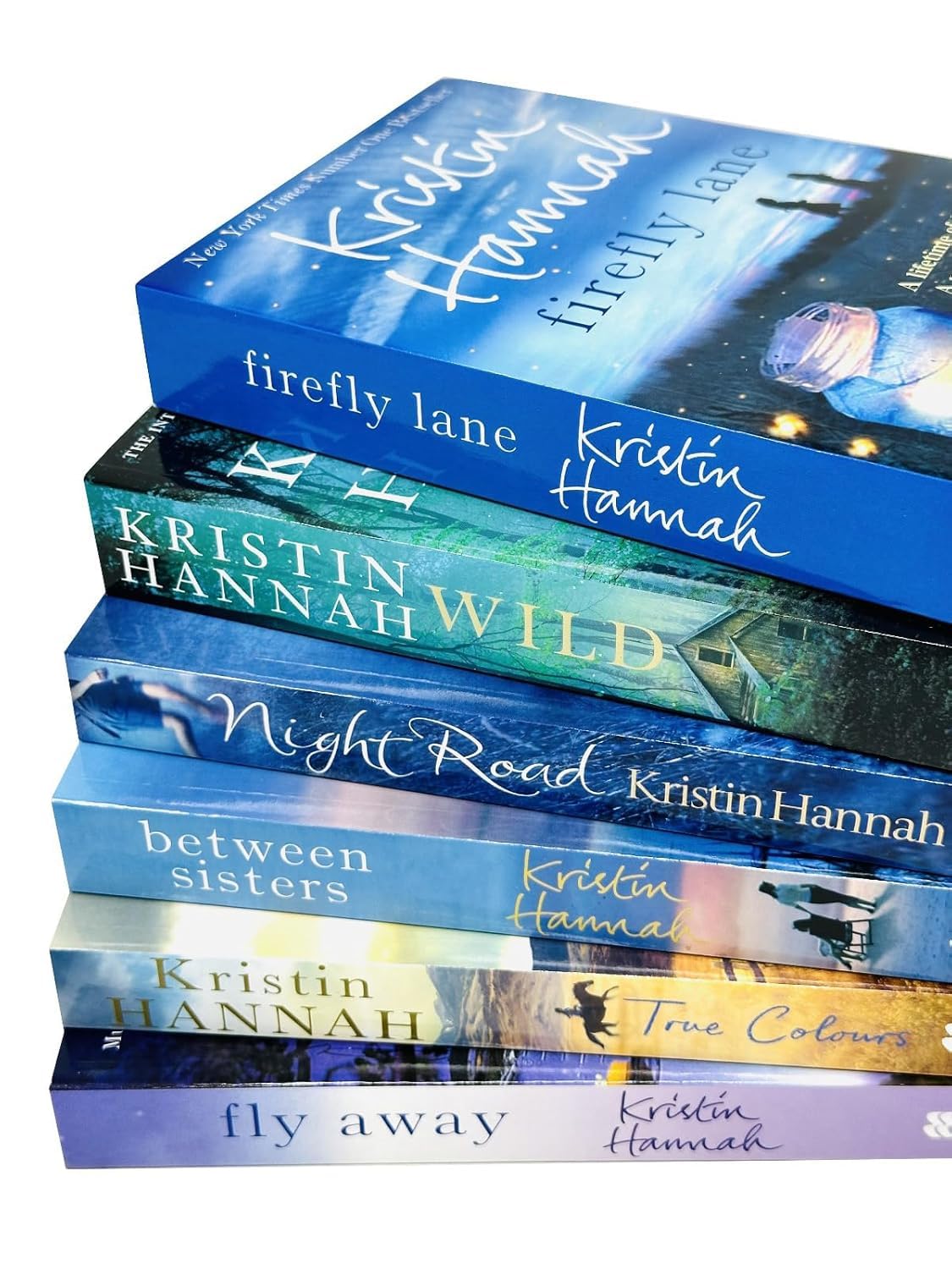 All six Kristin Hannah paperback novels fanned out to show the full set of colorful cover art