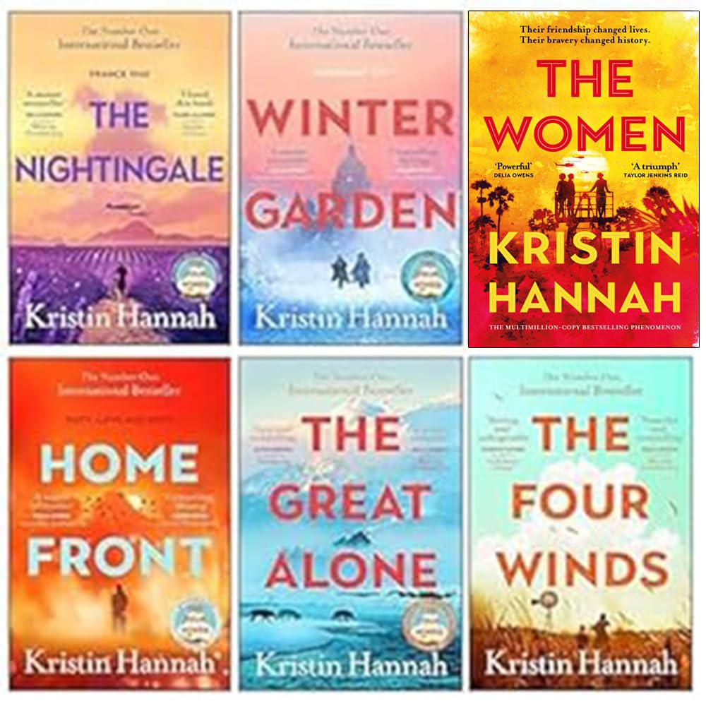 Kristin Hannah 6 Books Collection Set paperback front cover featuring The Nightingale, The Four Winds, The Great Alone, Winter Garden, Home Front and The Women