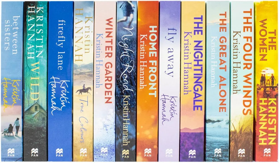 Back cover view of the Kristin Hannah Collection 12 Books Set showing synopsis and paperback binding
