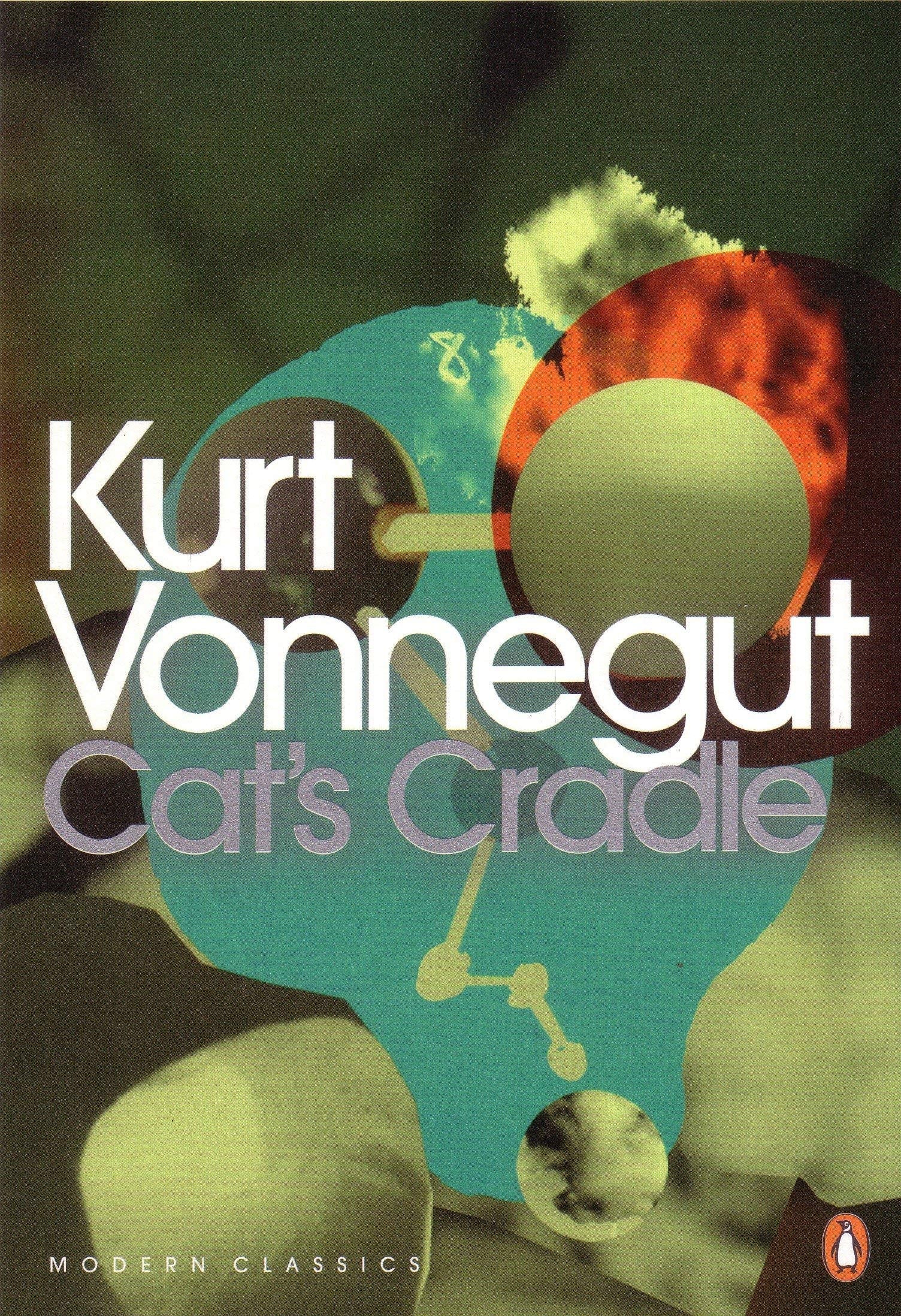 All three Kurt Vonnegut paperback novels fanned out showing spines and cover art