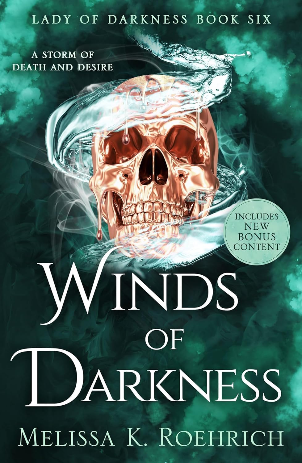Back cover view of a Lady of Darkness paperback, showing synopsis text from the Melissa K. Roehrich series.