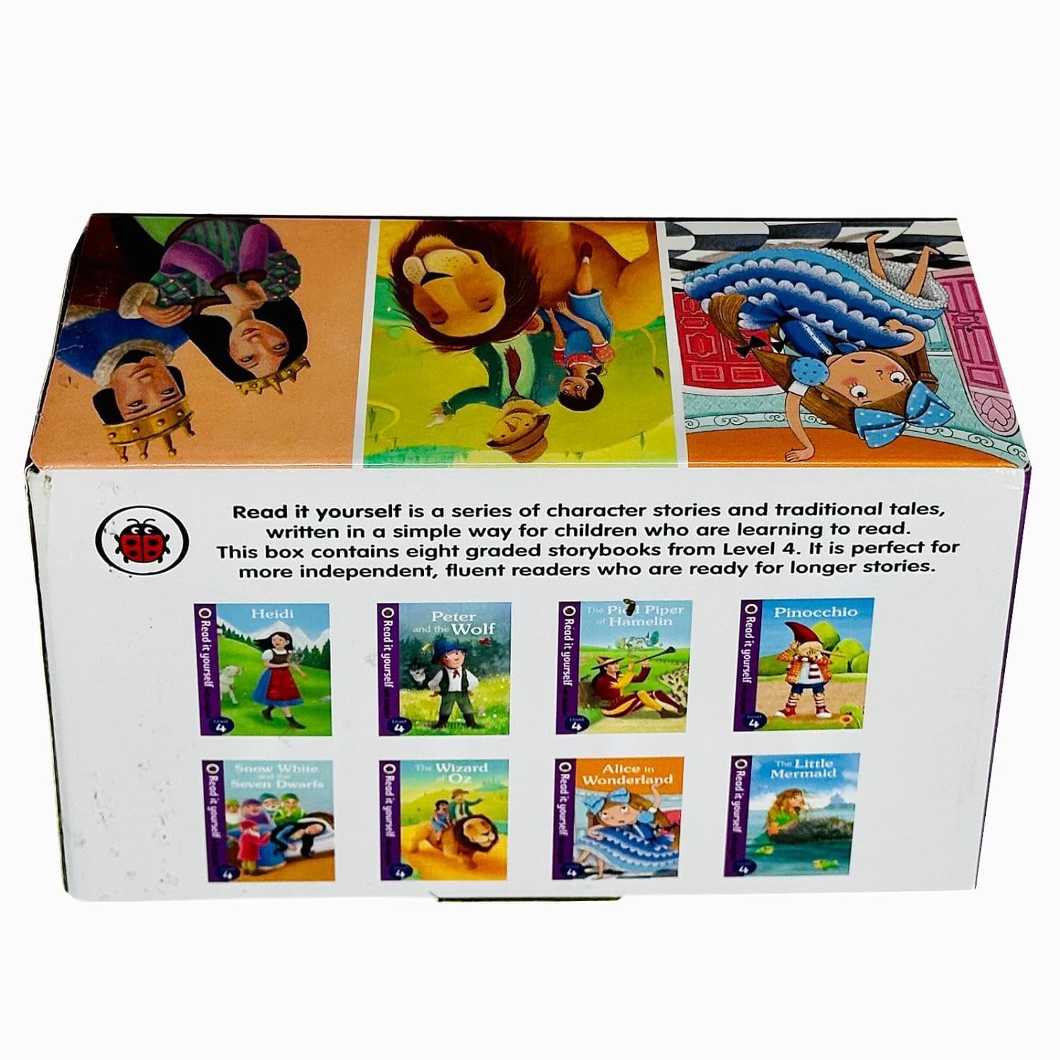 Ladybird Read It Yourself Level 4 box set - back of tuck box with book list and series description