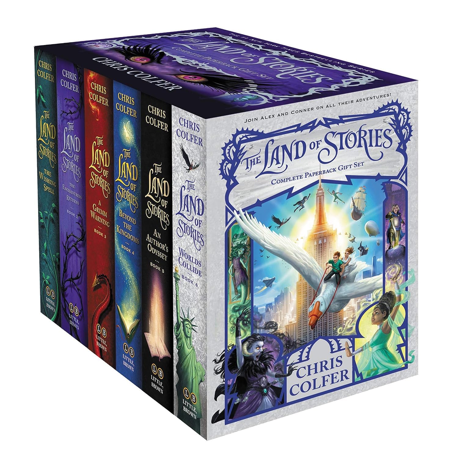 The Land of Stories and A Tale of Magic 9-book set by Chris Colfer fanned out, displaying the paperback covers for all six Land of Stories titles and three A Tale of Magic titles.