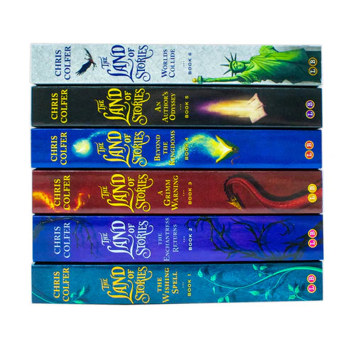 Close-up of An Author's Odyssey and Worlds Collide paperback covers from The Land of Stories series finale books.