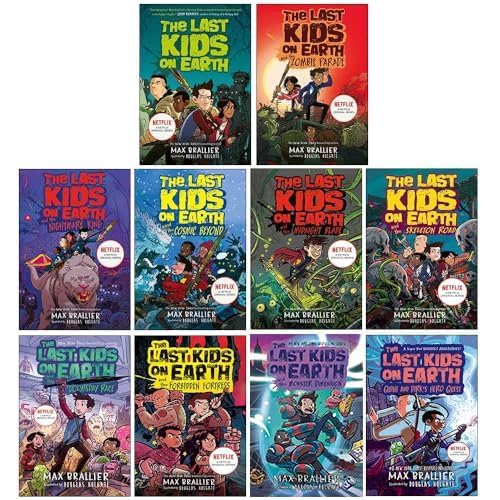 Last Kids on Earth 10 book set covers featuring Cosmic Beyond, Midnight Blade, and Skeleton Road titles by Max Brallier