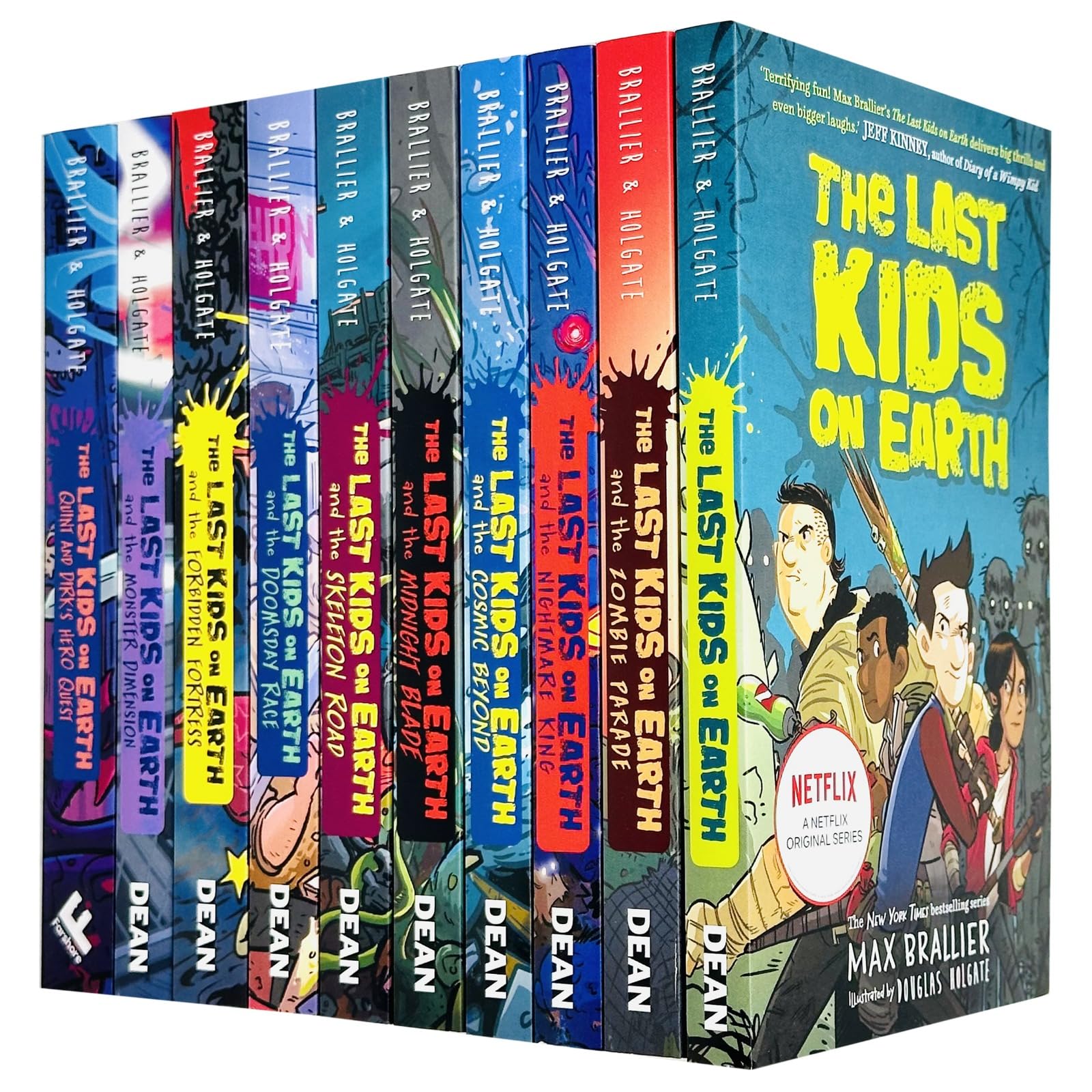Front-facing view of the Last Kids on Earth 10 books collection set by Max Brallier, paperback, ages 8-12