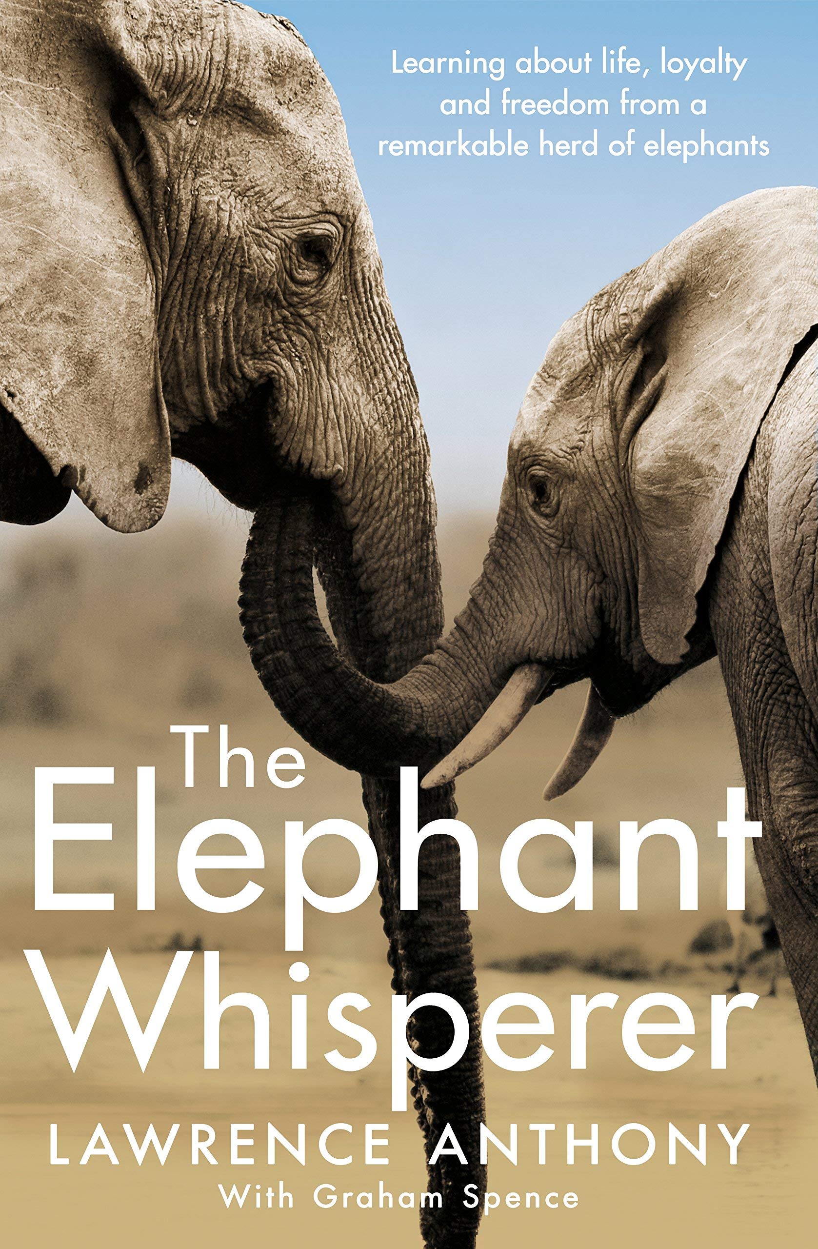 Close-up of The Elephant Whisperer paperback cover by Lawrence Anthony, part of the 3 book elephant conservation set