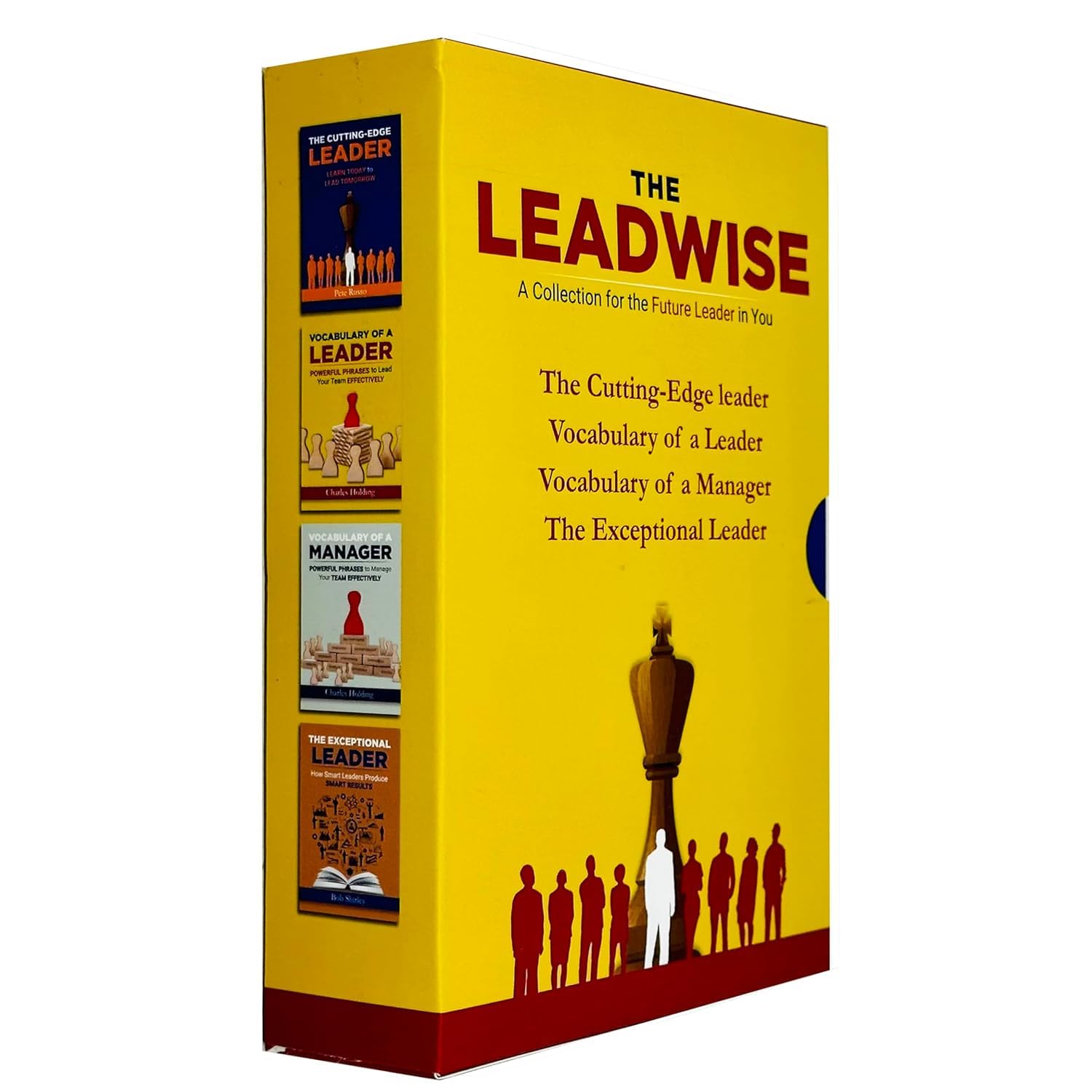 Back cover of the Leadwise leadership and management paperback set showing summary text for the four titles