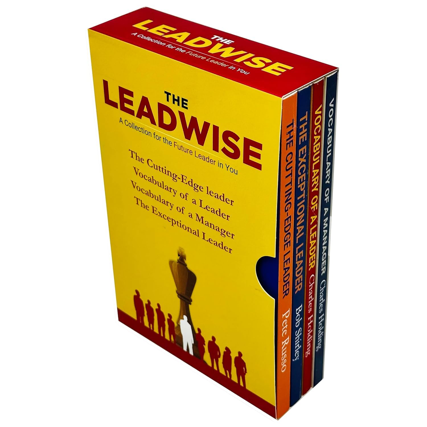 All four Leadwise paperback books fanned out showing The Cutting-Edge Leader, The Exceptional Leader, Vocabulary of a Leader, and Vocabulary of a Manager