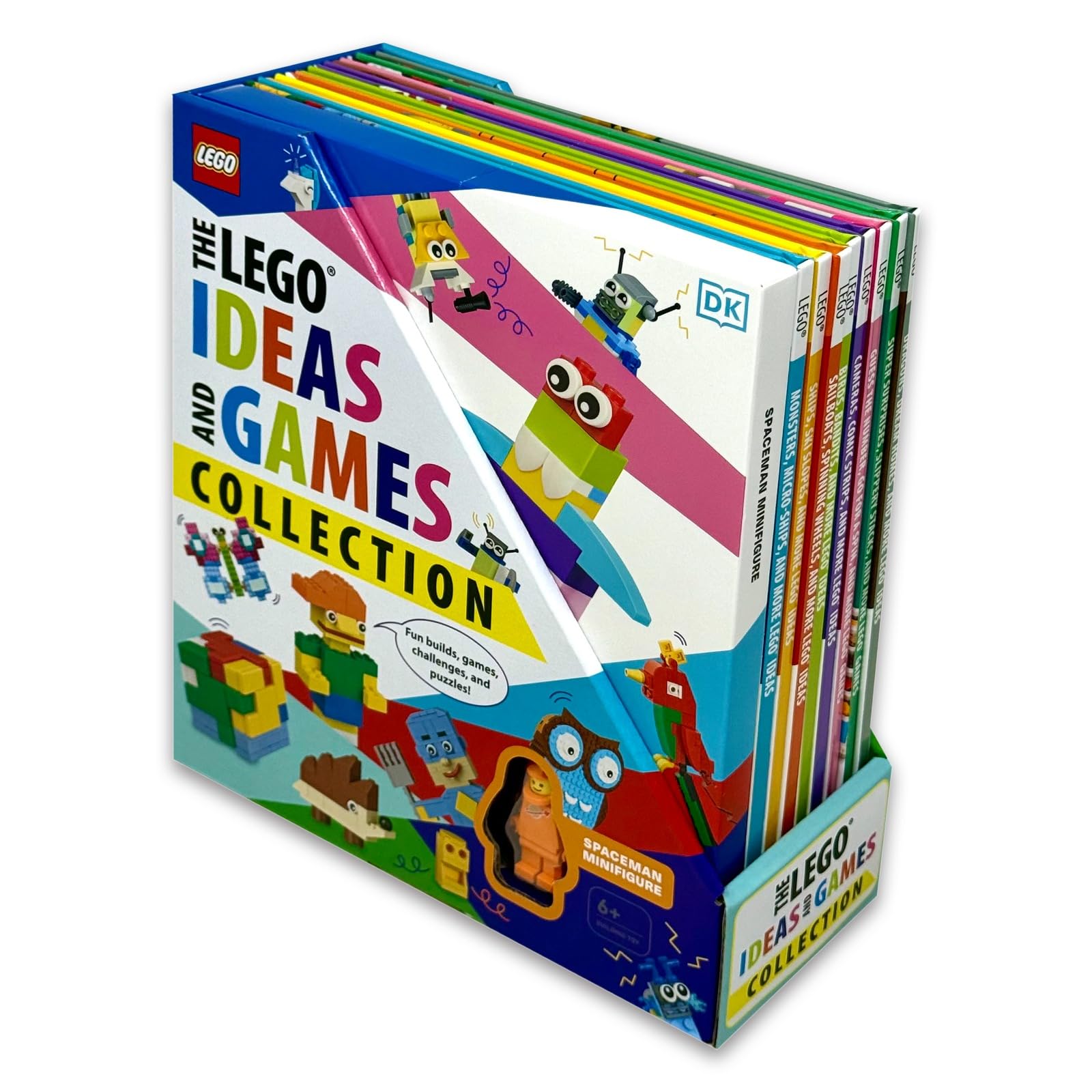 The LEGO Ideas and Games 8 book hardcover set fanned out showing individual book spines