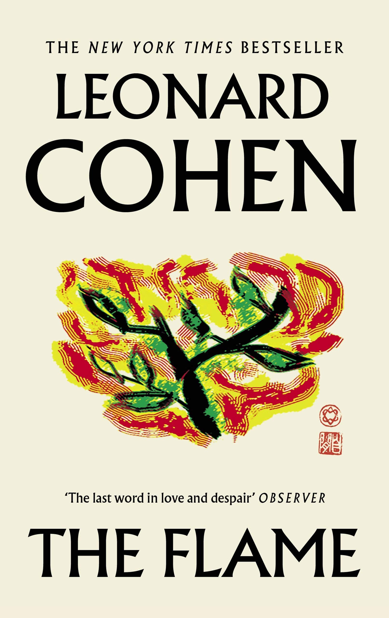 Back cover and synopsis of Leonard Cohen paperback poetry collection, The Flame and Book of Longing