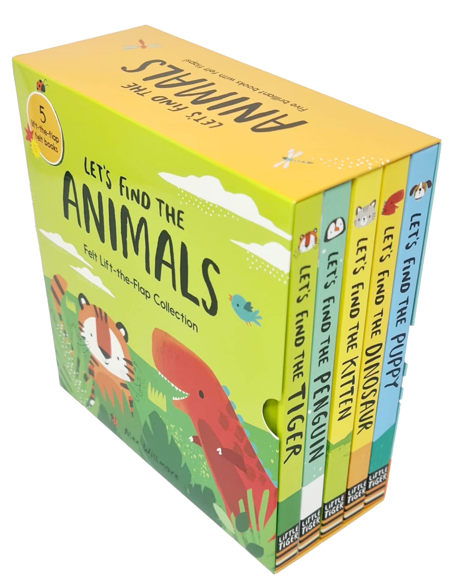 Let's Find The Animals 5-book board book box set front cover by Alex Willmore, ages 0-5