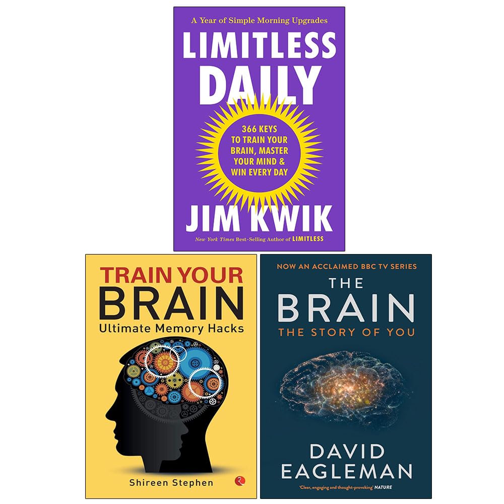 Limitless Daily, Train Your Brain & The Brain: The Story of You 3 books collection set front covers, brand new non-fiction bundle