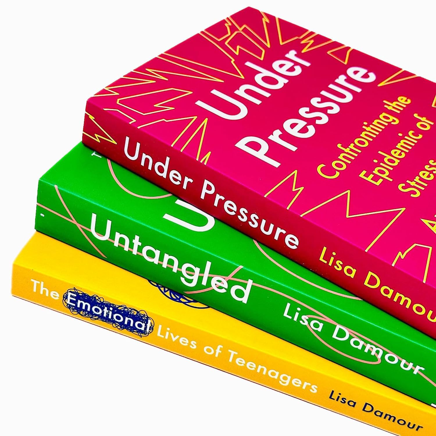 Close-up of the paperback covers from the Lisa Damour parenting and teen psychology book set.