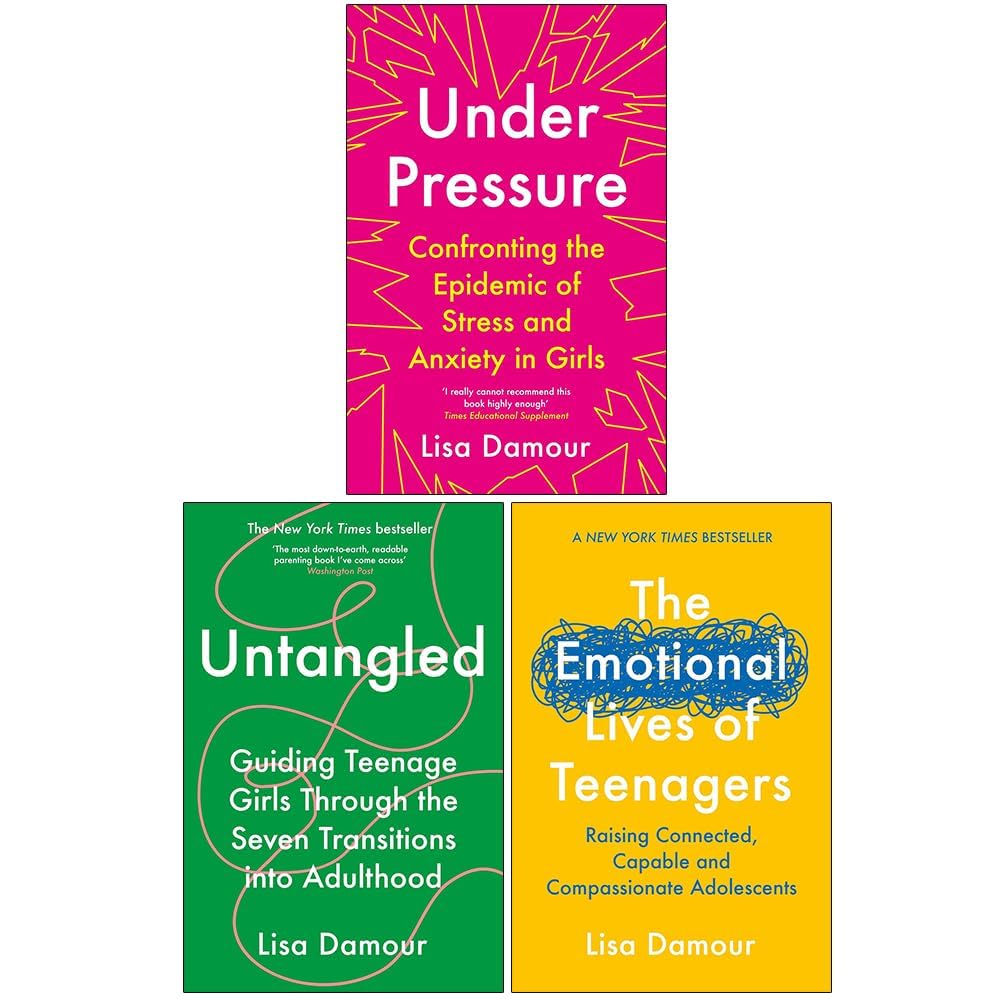 The three Lisa Damour paperback titles displayed together, showing the full nonfiction collection on teen development.