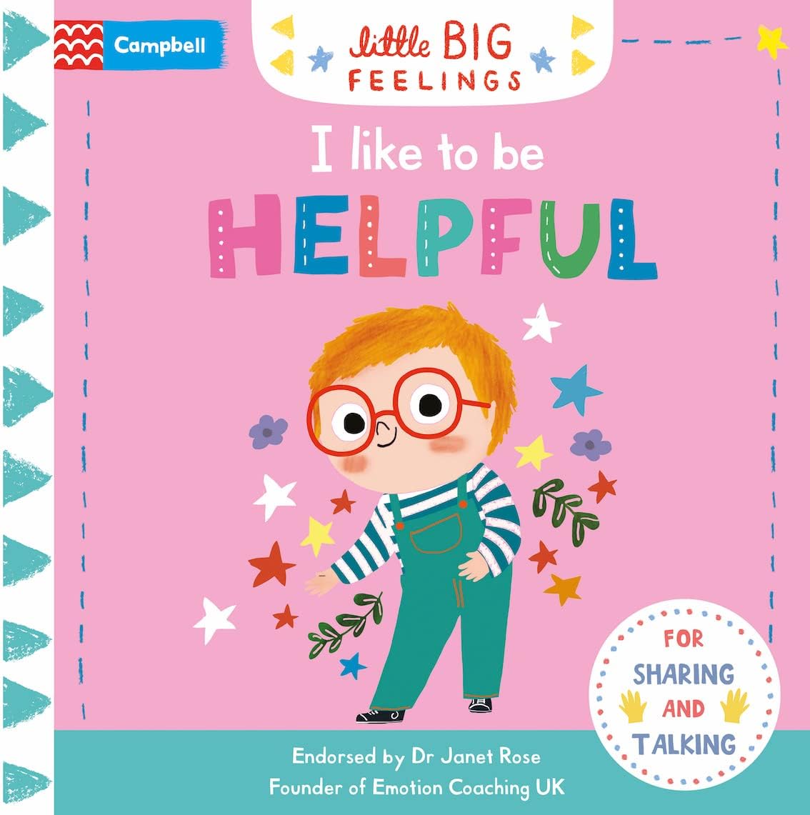 Little Big Feelings board book open flat, showing toddler-friendly illustrations about managing big feelings