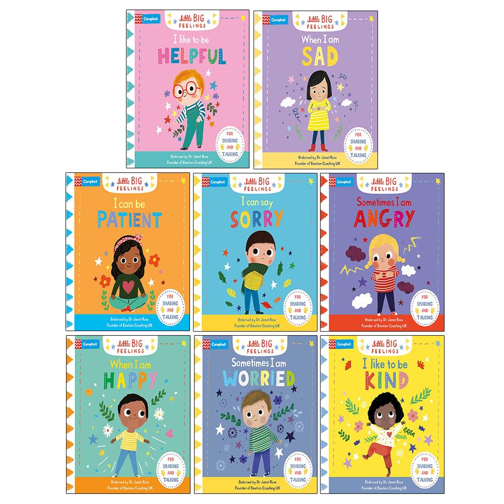 Little Big Feelings 8-book board book collection set by Campbell Books, full set cover artwork for ages 0-5