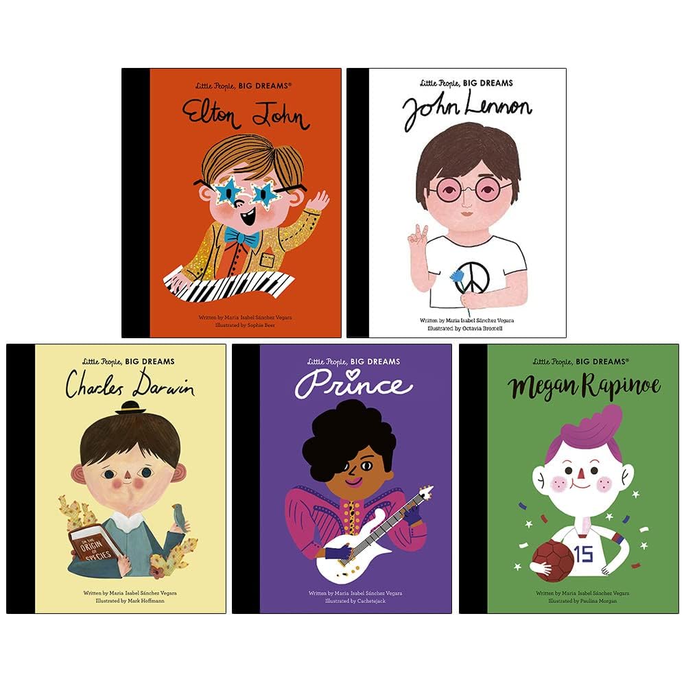 Close-up of the Little People, BIG DREAMS hardback collection covers showing colorful illustrated portraits of each biography subject.