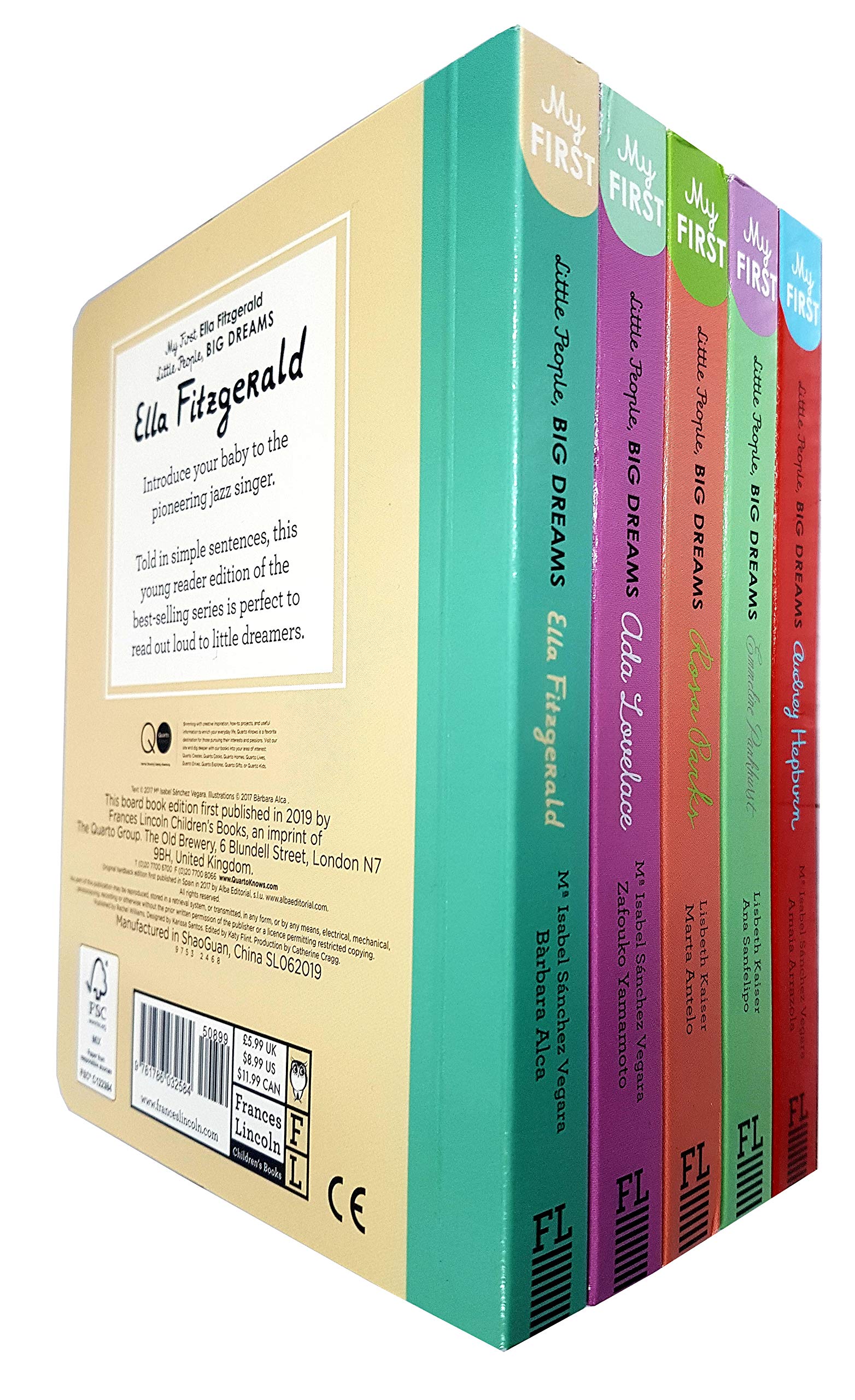 All five Little People, BIG DREAMS Series 2 board books fanned out, showing colorful spines and covers for Rosa Parks, Emmeline Pankhurst, Ella Fitzgerald, Audrey Hepburn, and Ada Lovelace.