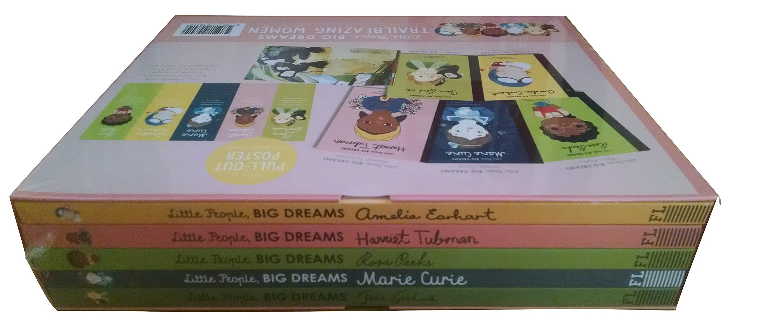 Back of the Little People, BIG DREAMS Trailblazing Women box set showing set contents and age range details