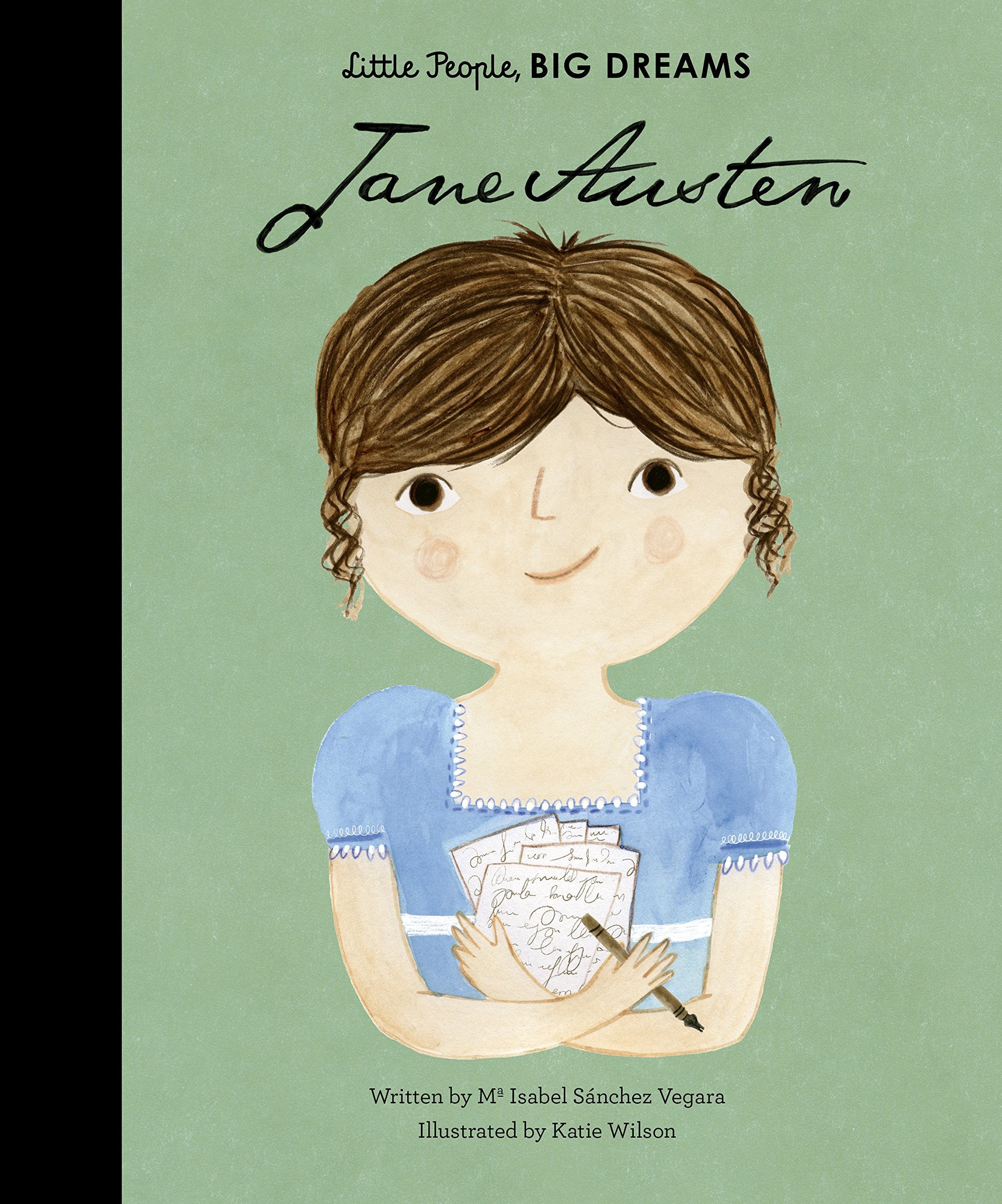 All five Little People, Big Dreams hardcover books fanned out showing Jane Austen and Georgia O'Keeffe covers