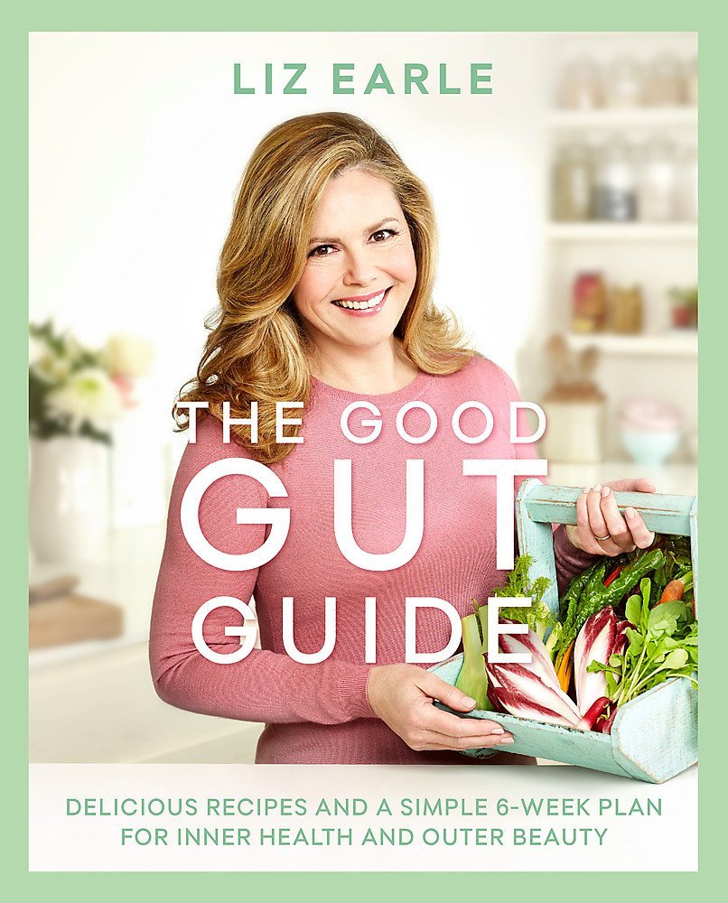 Angled view showing multiple paperback covers from the Liz Earle 6-book gut health and weight loss collection set