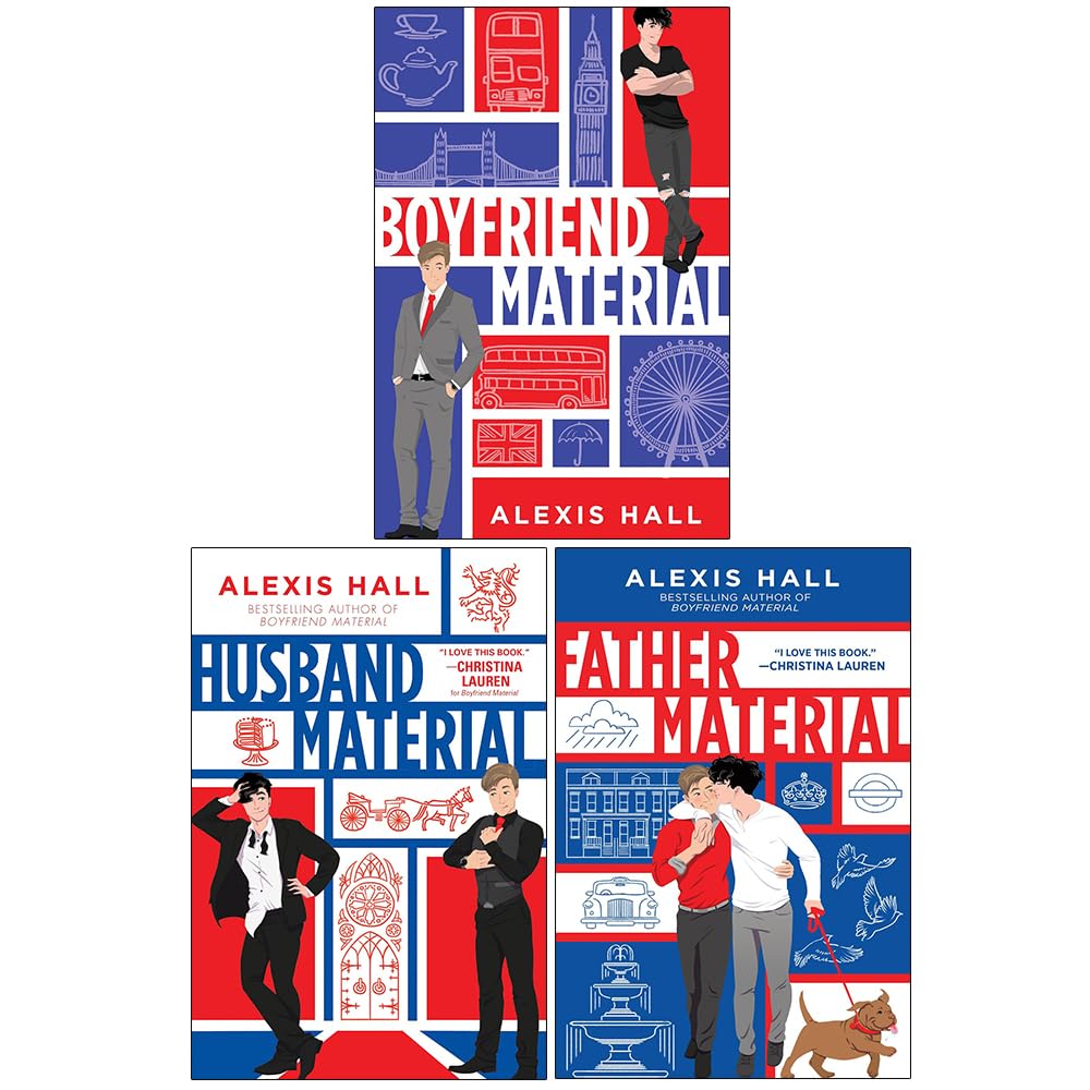 London Calling 3 Books Collection Set by Alexis Hall - front cover of the paperback box set featuring Boyfriend Material, Husband Material, and Father Material