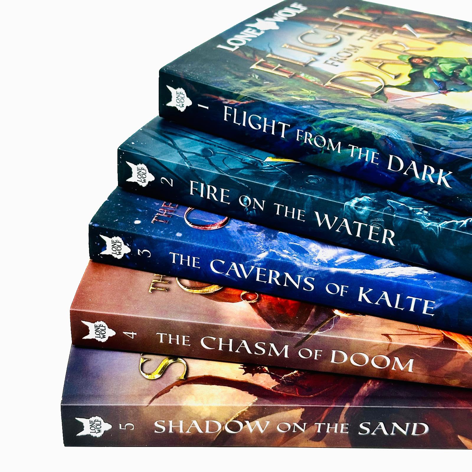 Back cover and spine detail of the Lone Wolf Series Joe Dever 5 book paperback collection set