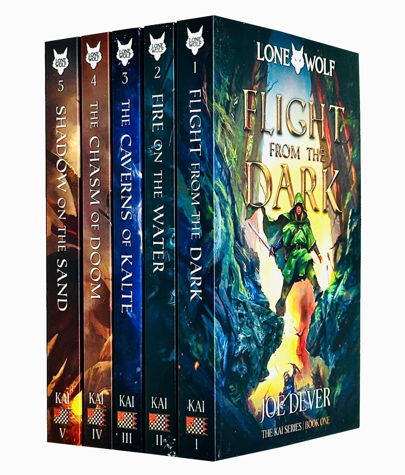 Lone Wolf Series by Joe Dever 5 Books Collection Set front covers, paperback, young adult fantasy gamebooks