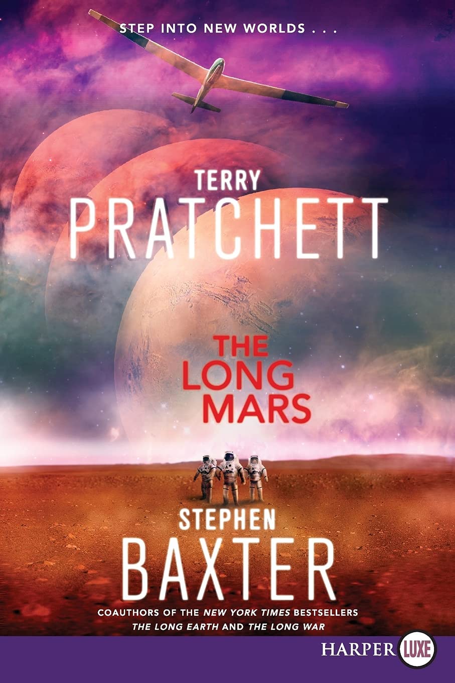 The Long Earth 5-book paperback series lined up spine-out on a shelf, showing the full collection set