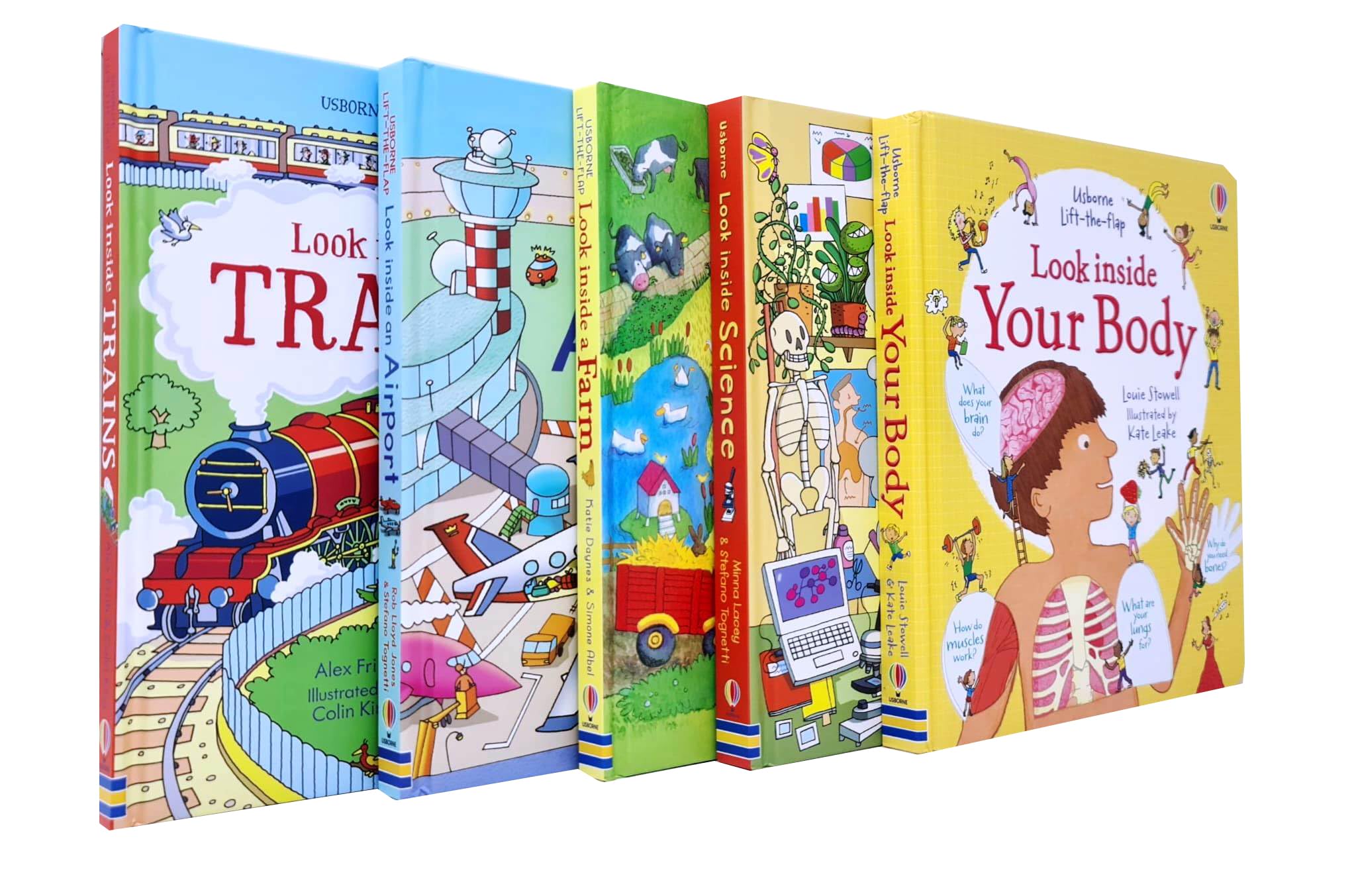 Back cover and spines of the Look Inside 5 board book set, displaying all five lift-the-flap titles fanned out together