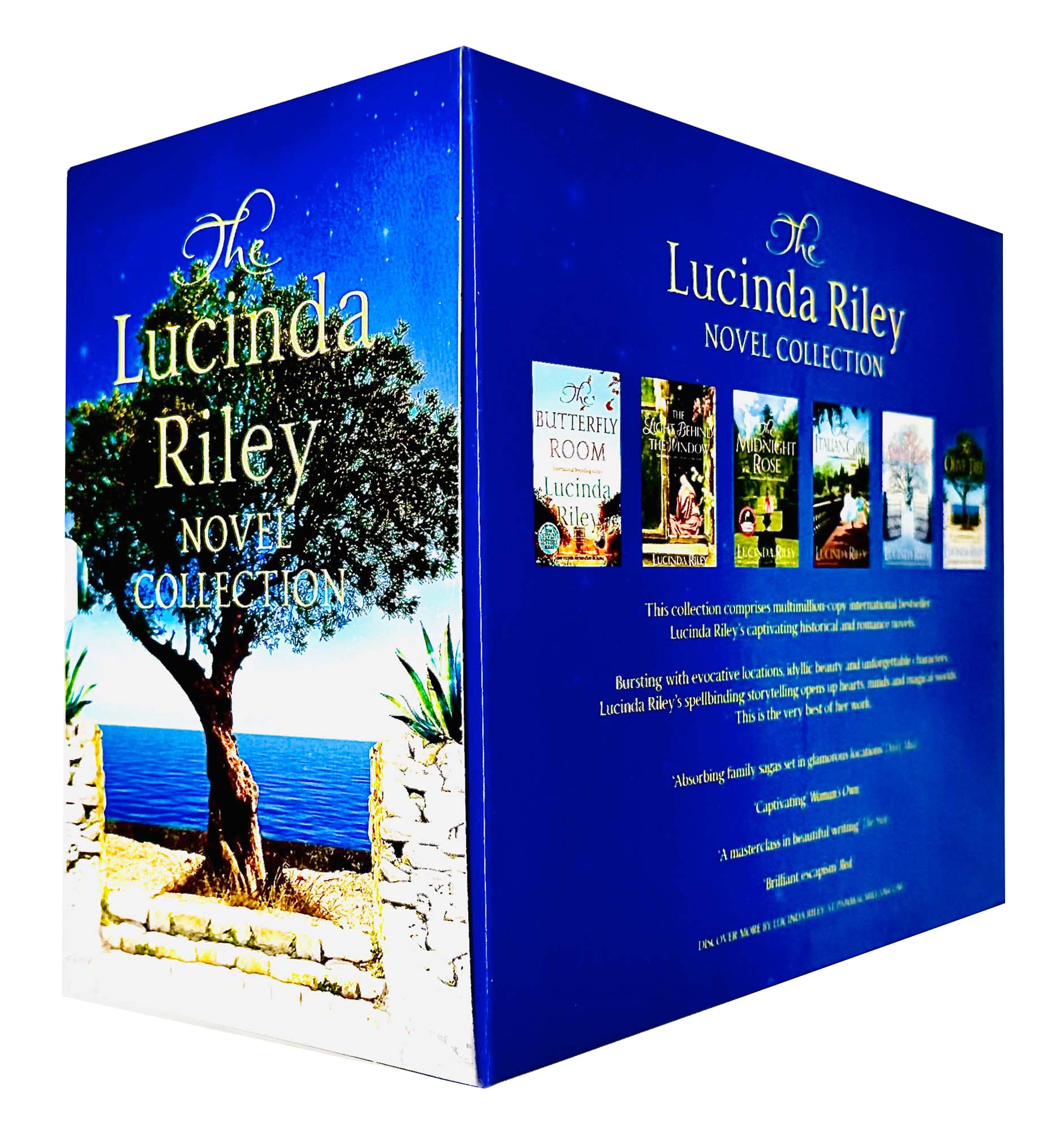 Back cover and spines of the Lucinda Riley Novel Collection 6 Books Box Set paperback edition
