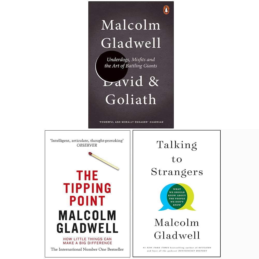 Malcolm Gladwell 3 Books Collection Set paperback front cover featuring The Tipping Point, David and Goliath, and Talking to Strangers