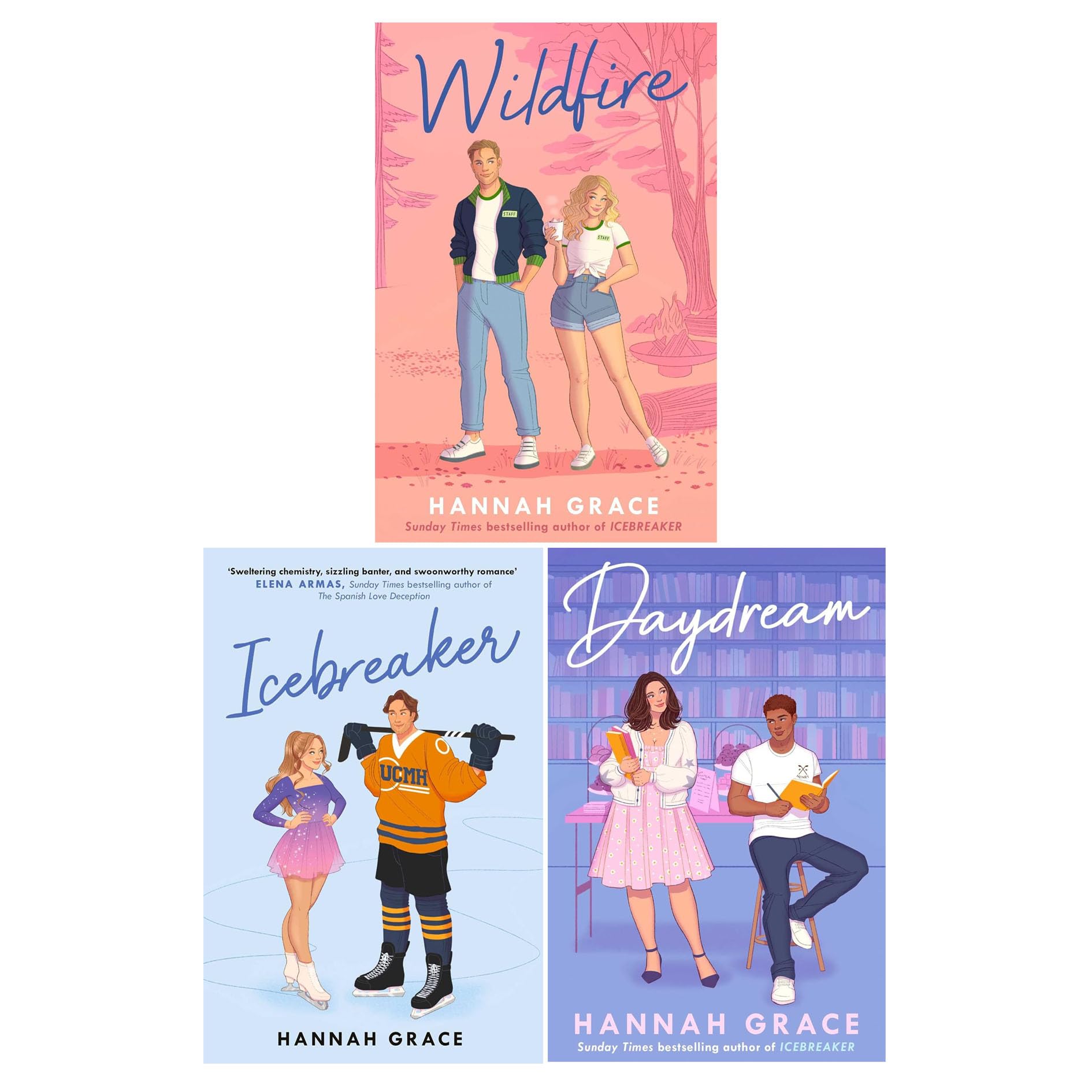 Front cover of the Maple Hills Series 3-book paperback collection by Hannah Grace, featuring Icebreaker, Wildfire, and Daydream, published by Simon & Schuster Ltd.