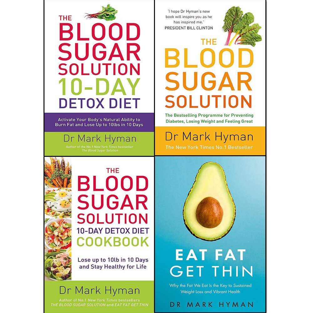 Mark Hyman 4 Books Collection Set paperback front cover featuring Eat Fat Get Thin and The Blood Sugar Solution