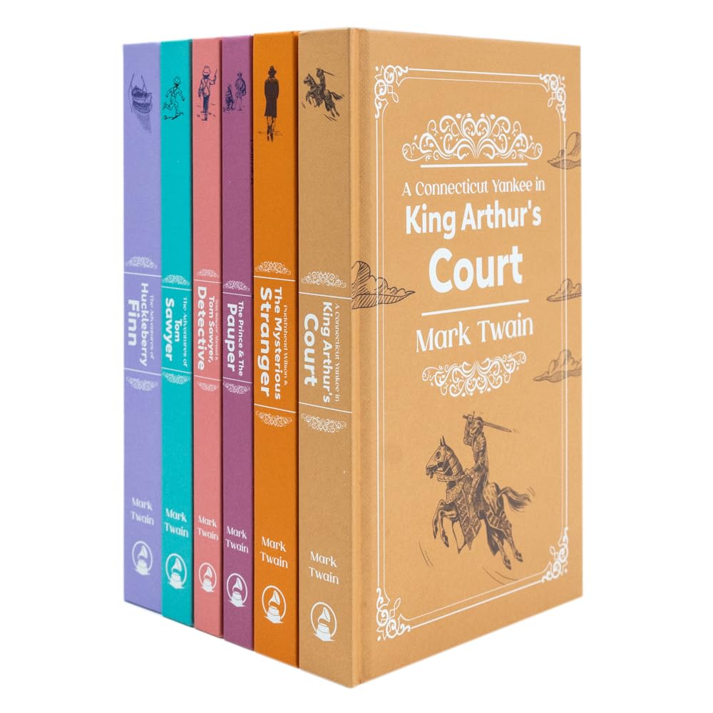 Back cover detail of the Mark Twain 6 Books hardback Collection Set showing synopsis and design
