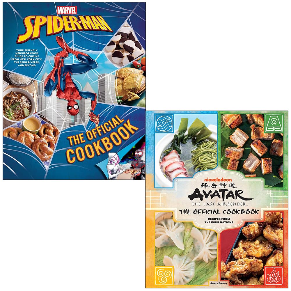 Marvel Spider-Man The Official Cookbook and Avatar The Last Airbender The Official Cookbook hardcover front covers shown together