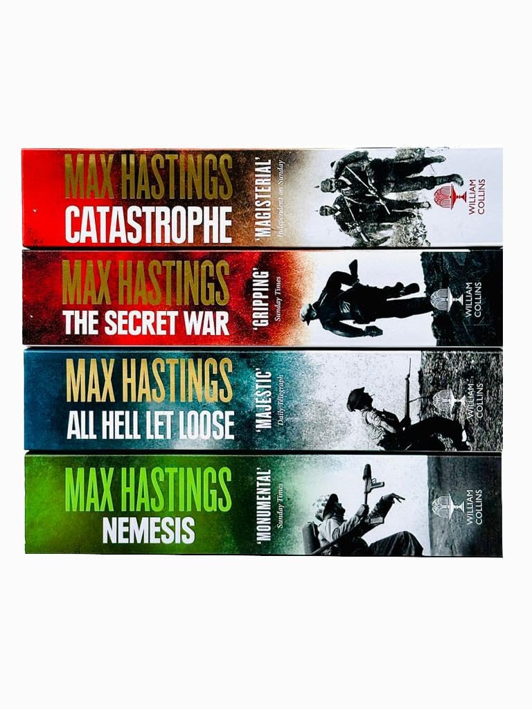 Back cover and spines of the Max Hastings 4 Books Collection Set paperback, showing all four World War history titles side by side