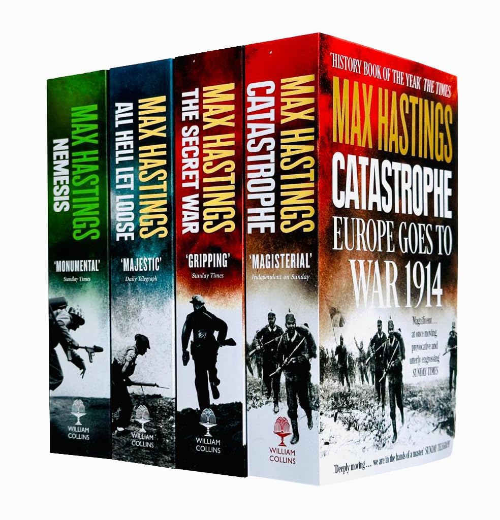 Front cover of Max Hastings 4 Books Collection Set featuring The Secret War, Nemesis, Catastrophe and All Hell Let Loose paperback editions