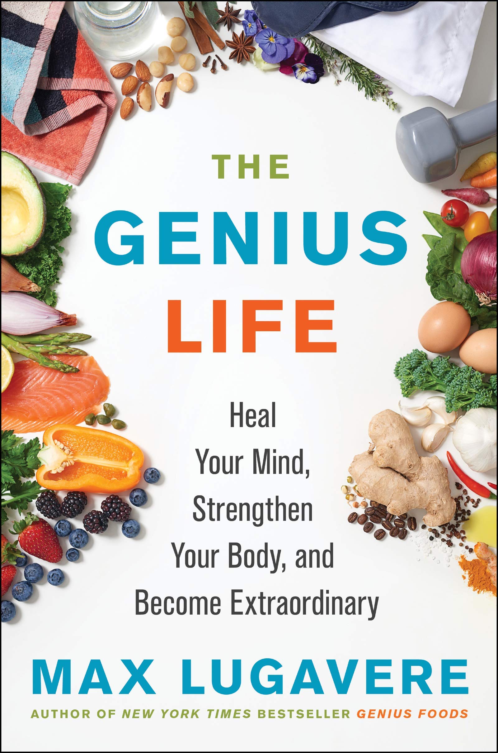 All three Max Lugavere hardback books shown together with spines and covers visible, including Genius Foods, The Genius Life, and Genius Kitchen.