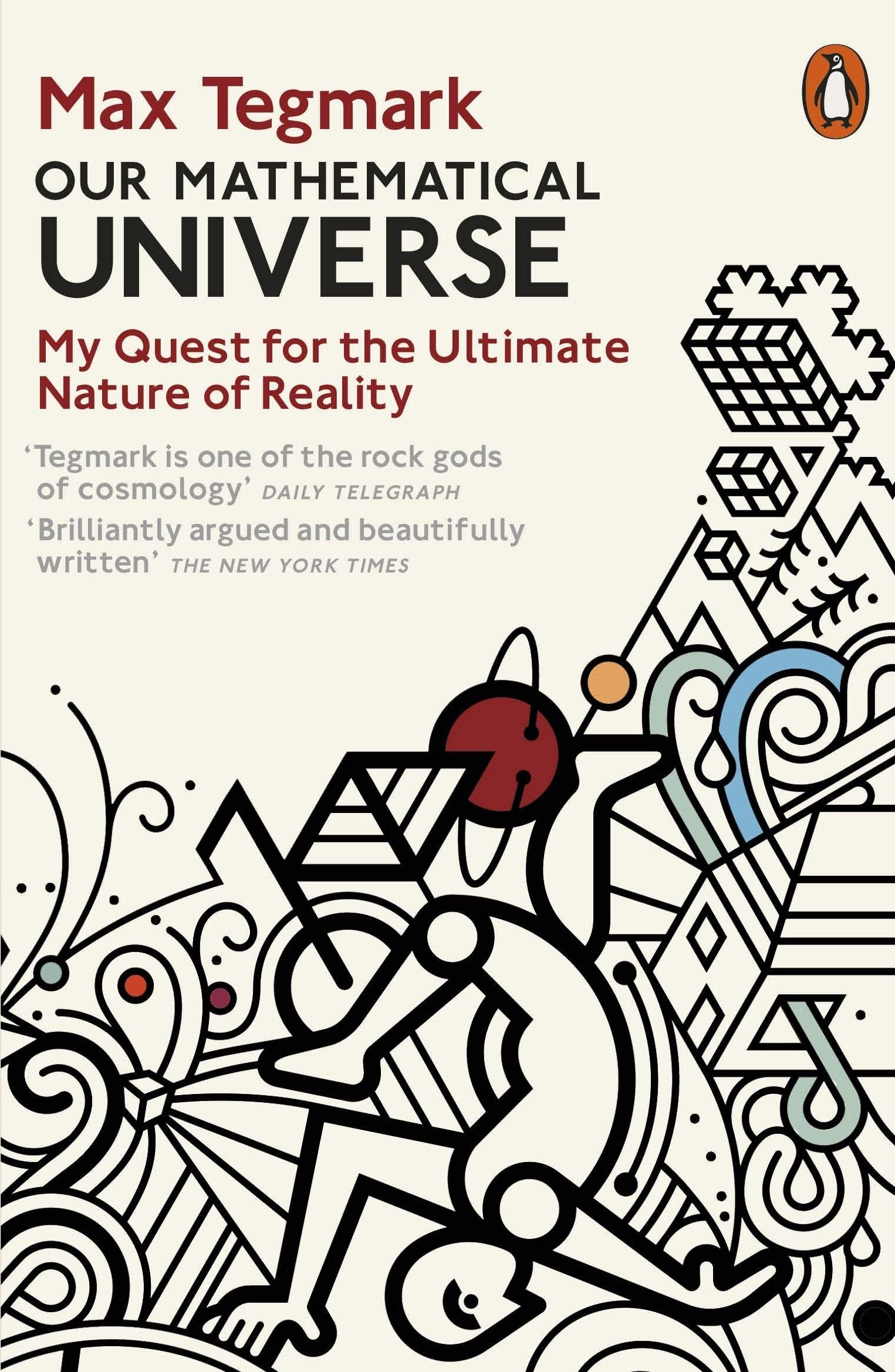 Close-up of Max Tegmark Our Mathematical Universe and Life 3.0 paperback covers showing science and technology themes