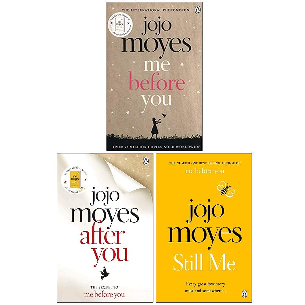 Close-up front cover of the Me Before You Trilogy 3-book paperback collection