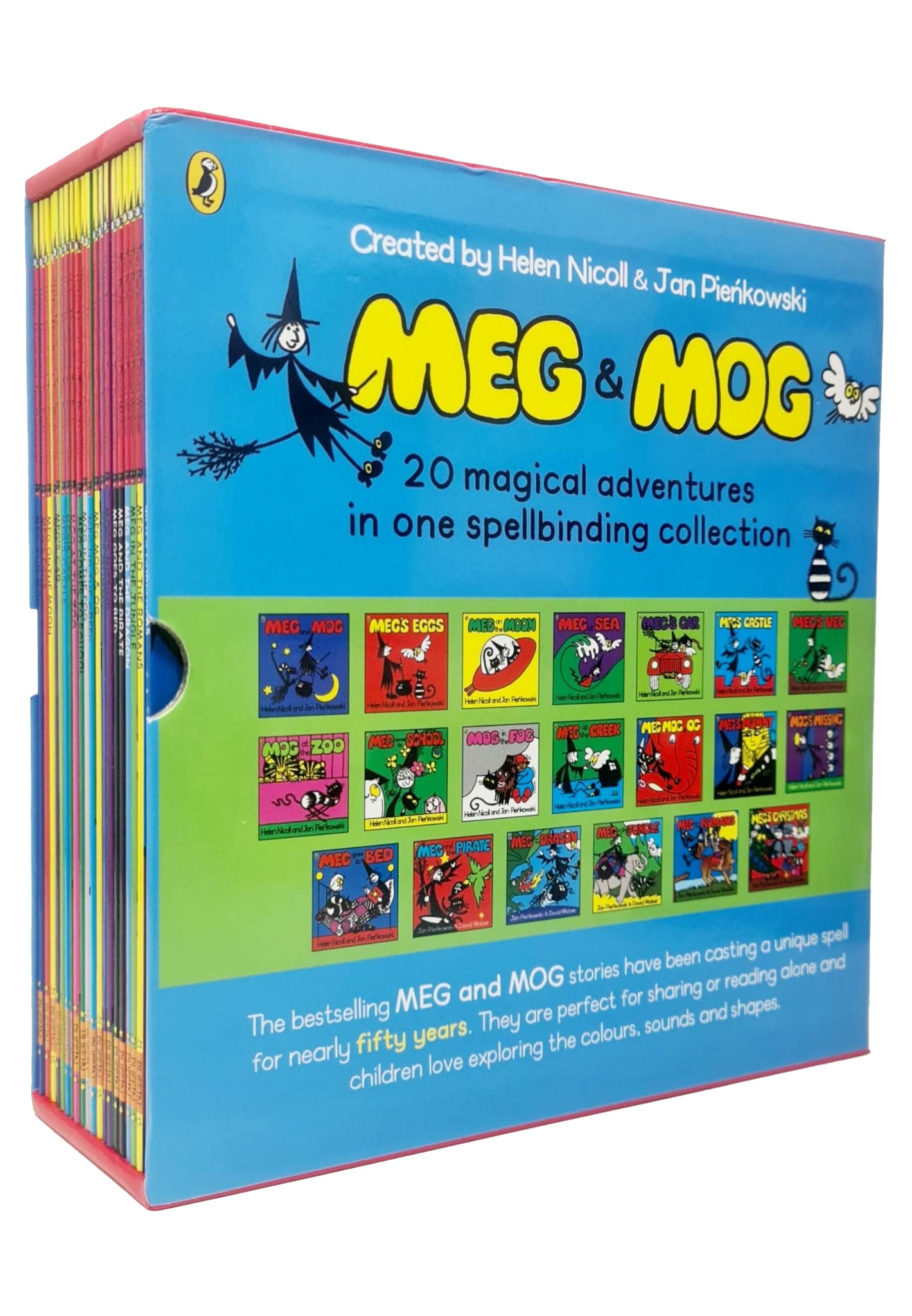 Meg and Mog 20-book paperback box set back cover with full list of titles included