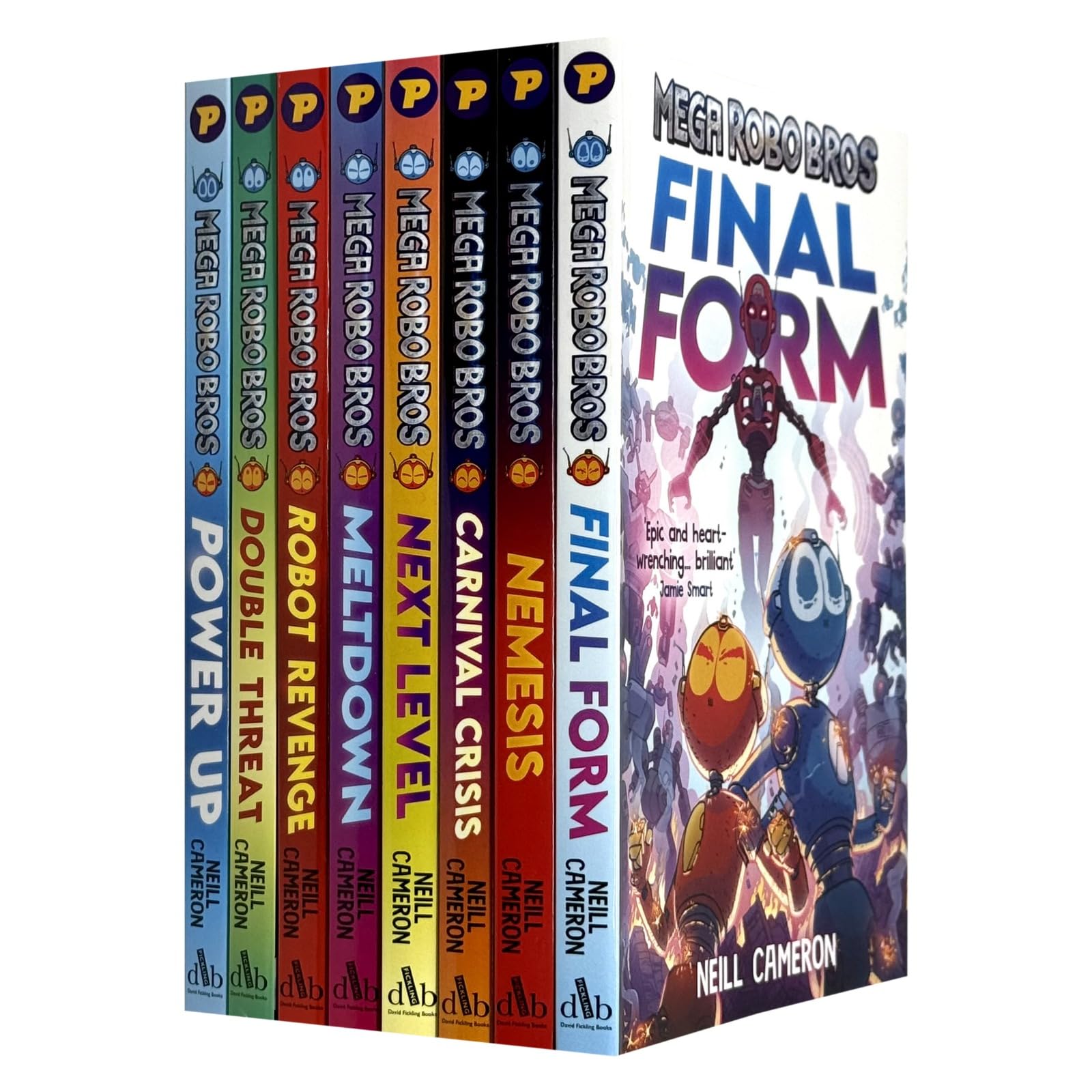 Mega Robo Bros 8 Books Collection Set by Neill Cameron front cover, paperback graphic novels for ages 9-12