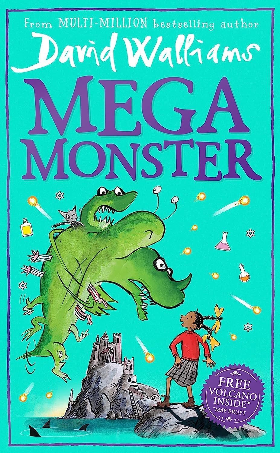 Back cover synopsis of Megamonster and Robodog by David Walliams hardback books