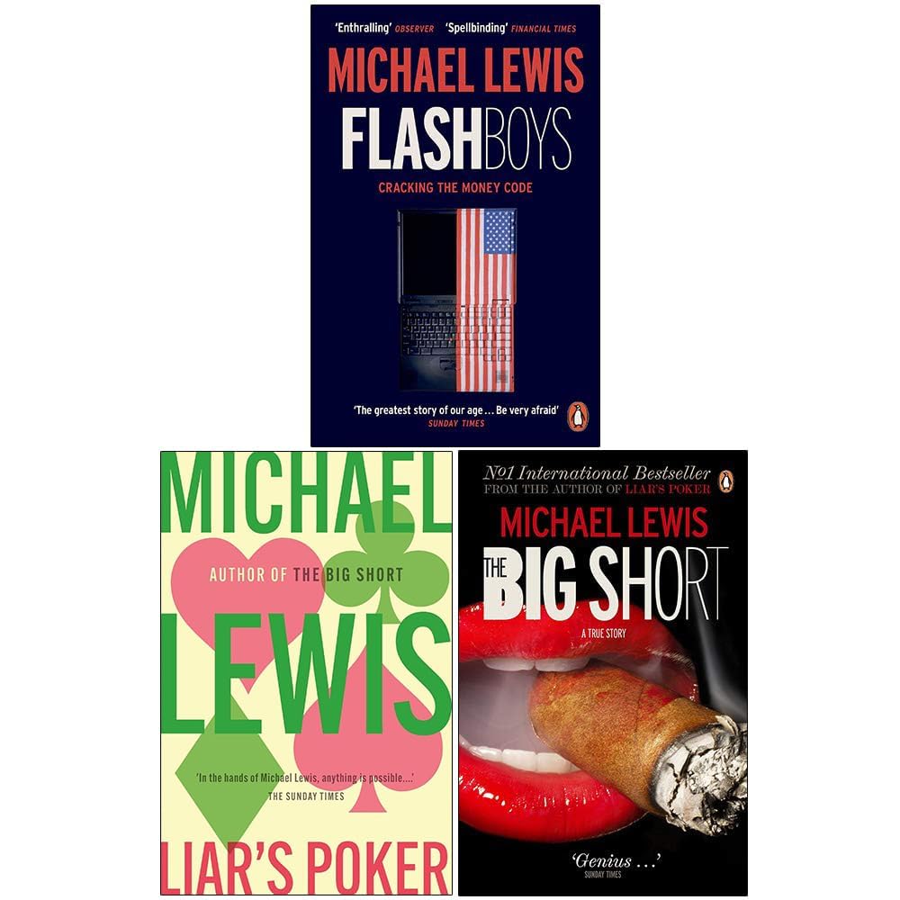 Angled view of the Michael Lewis 3 book nonfiction set on a flat surface