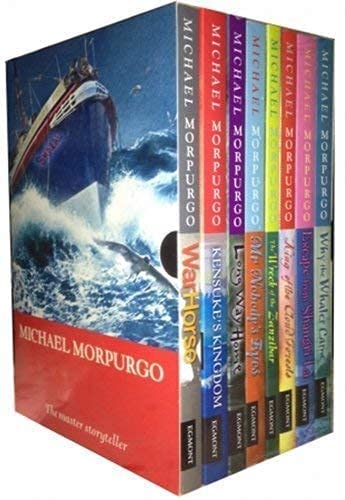 Michael Morpurgo Collection 8 Book Box Set - close-up of the slipcase box packaging for the Ages 8-12 paperback set
