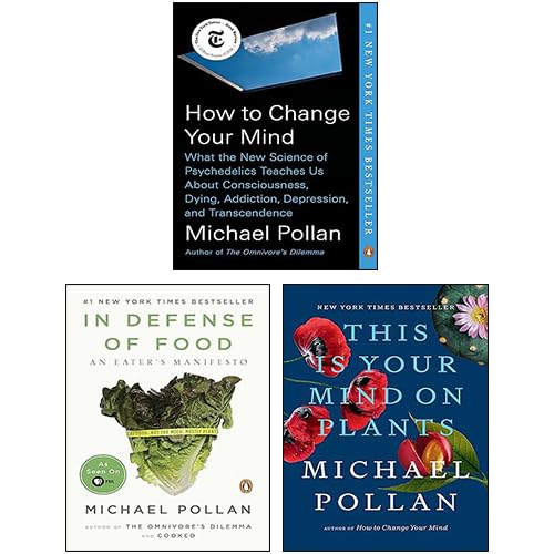 Front cover of the Michael Pollan Collection 3-book paperback set, featuring This Is Your Mind on Plants, How to Change Your Mind, and In Defense of Food